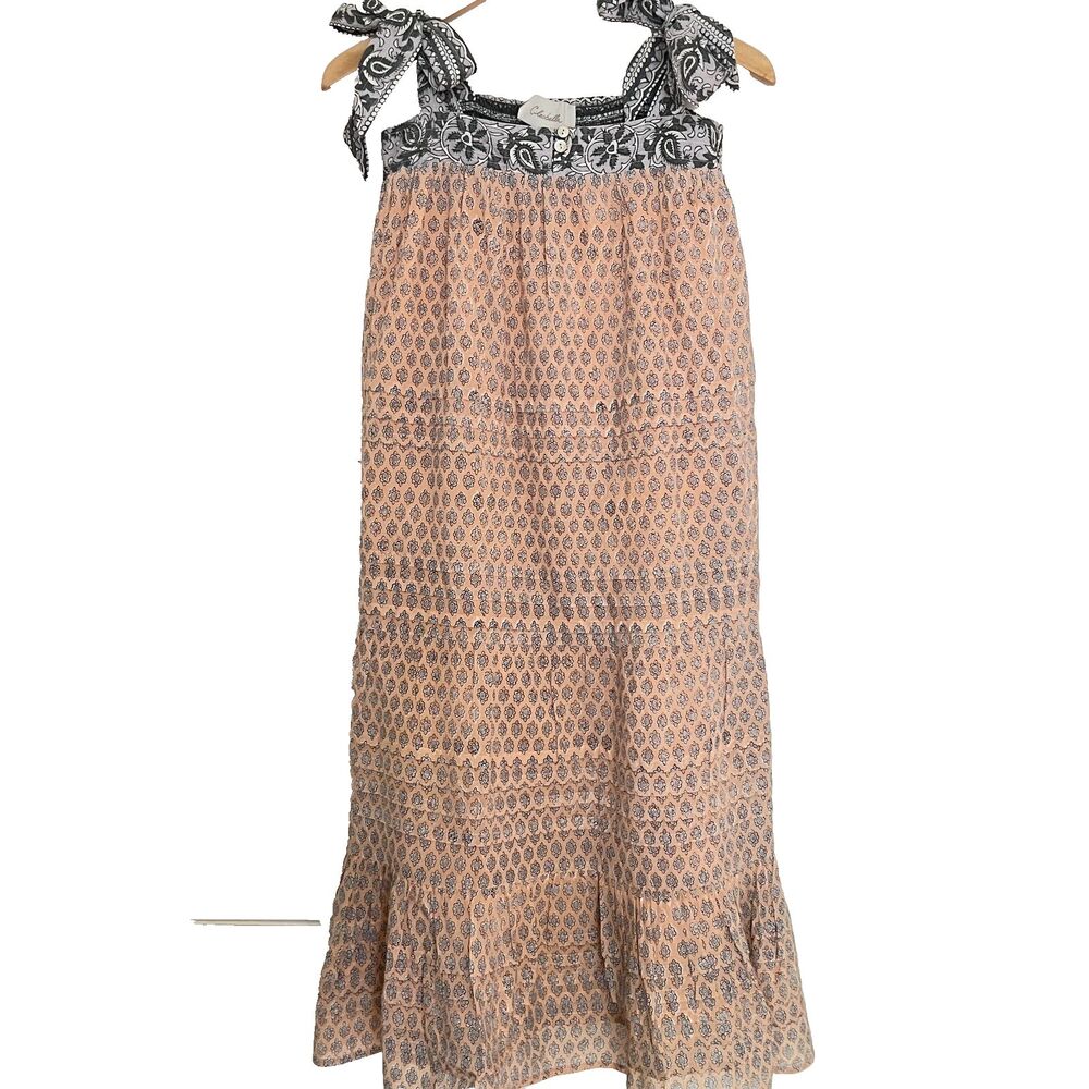 Cleobella Dress XS Organic Cotton Sundress Shoulder Tie Peach